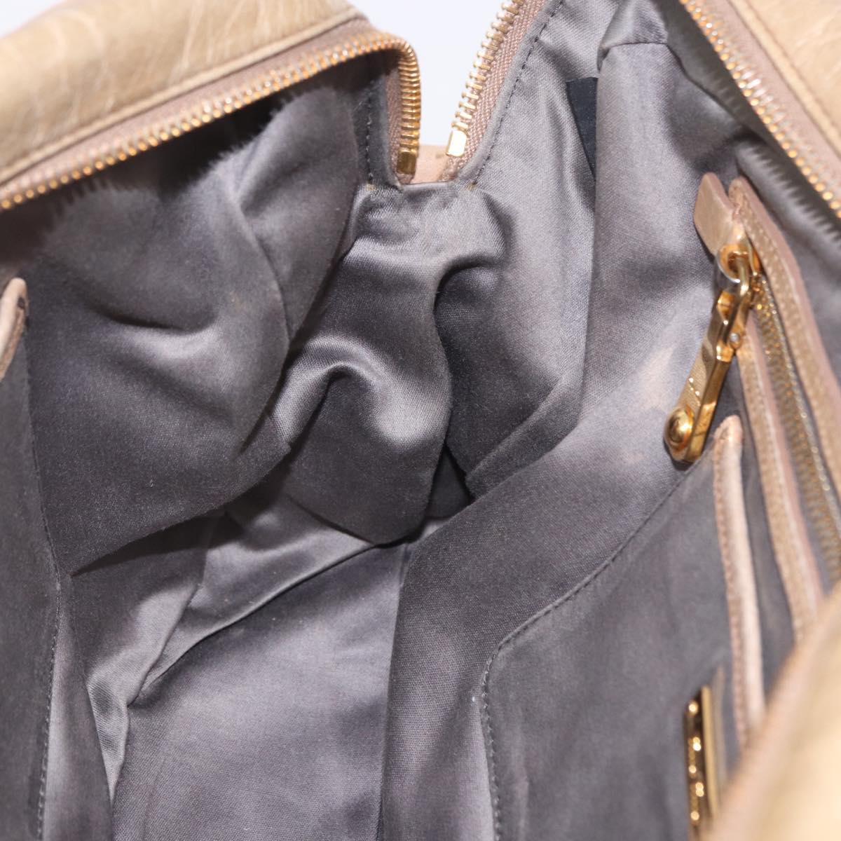 Miu Miu Vitellolux Hand Bag Leather 2way Beige Gold Tone Auth 202110V