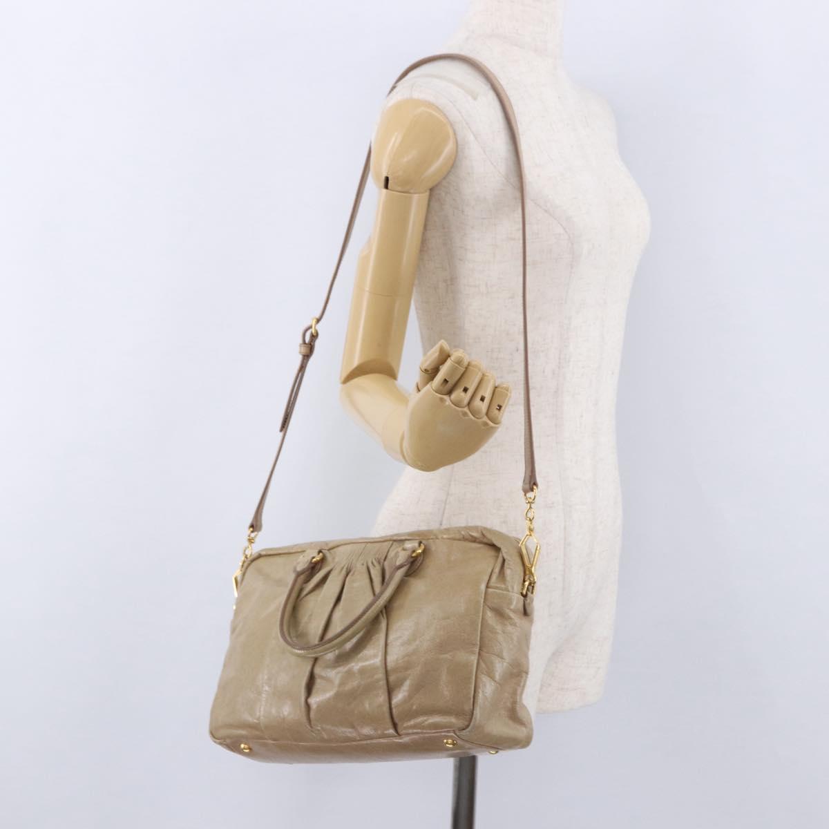 Miu Miu Vitellolux Hand Bag Leather 2way Beige Gold Tone Auth 202110V