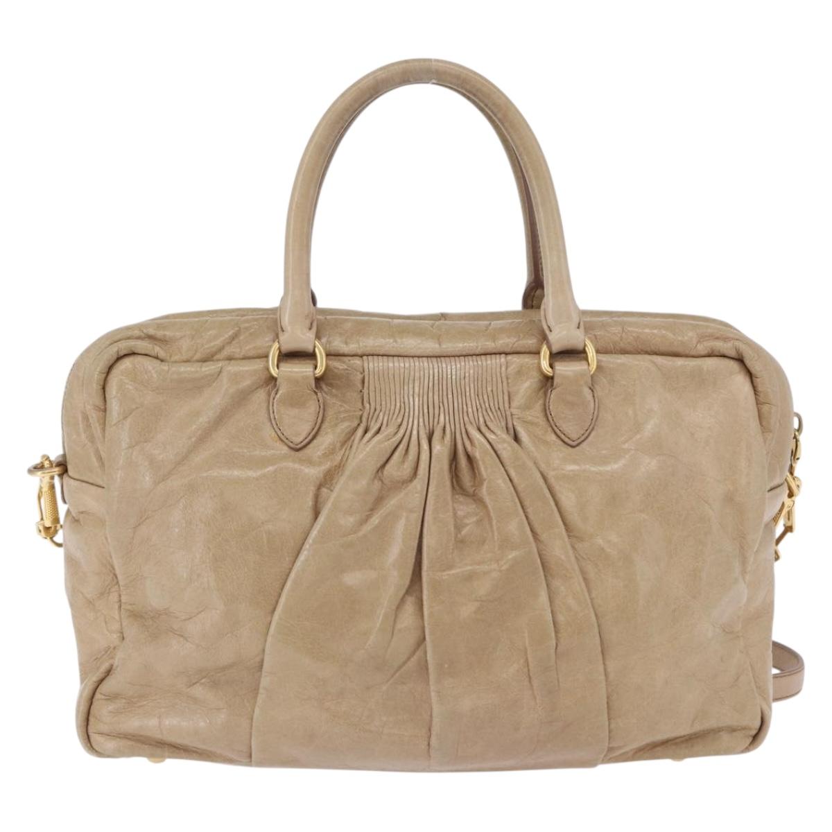 Miu Miu Vitellolux Hand Bag Leather 2way Beige Gold Tone Auth 202110V