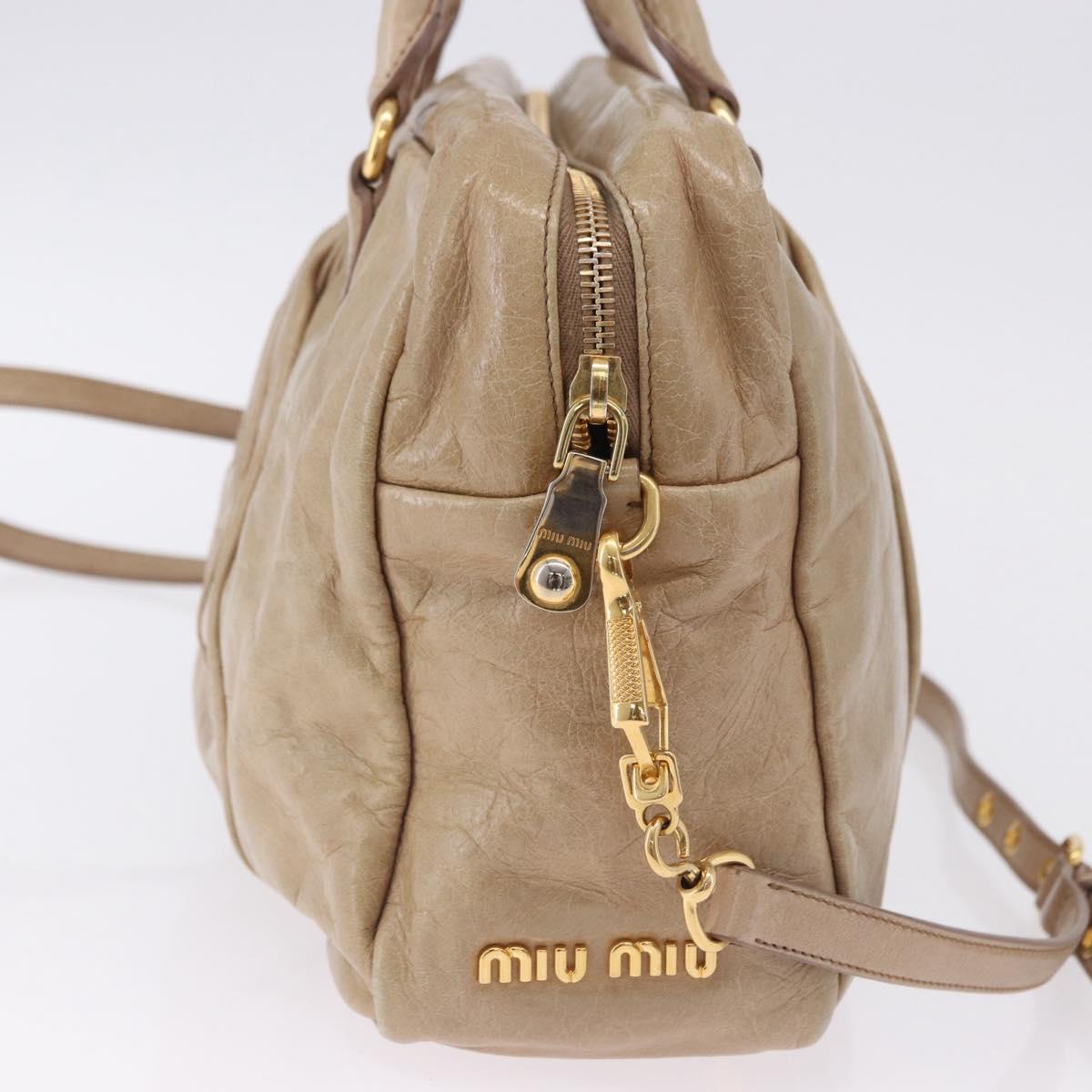Miu Miu Vitellolux Hand Bag Leather 2way Beige Gold Tone Auth 202110V