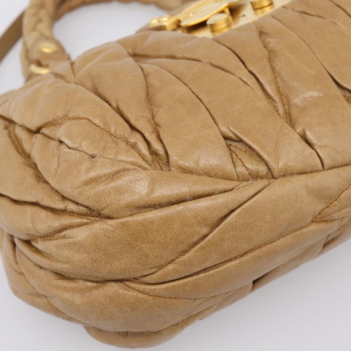 Miu Miu Vitellolux Matelasse Hand Bag Leather 2way Brown Gold Tone Auth 202111V