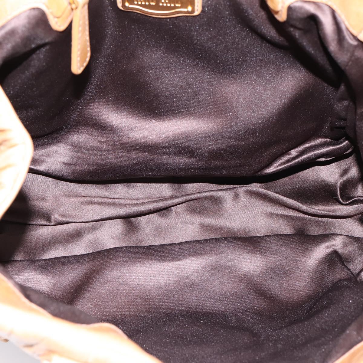 Miu Miu Vitellolux Matelasse Hand Bag Leather 2way Brown Gold Tone Auth 202111V
