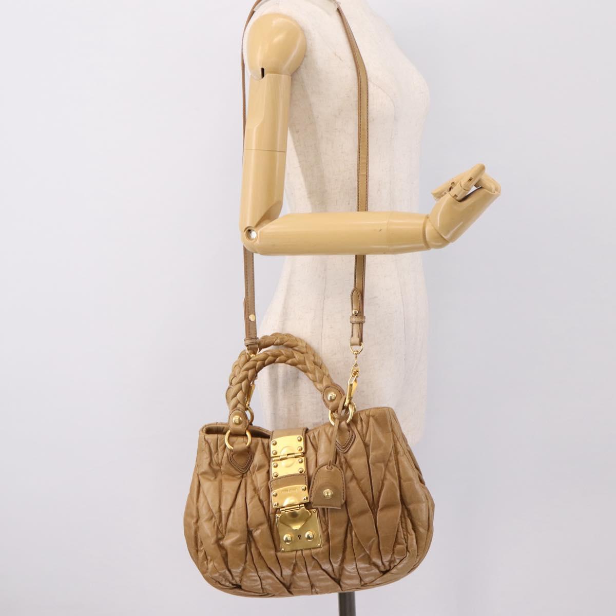 Miu Miu Vitellolux Matelasse Hand Bag Leather 2way Brown Gold Tone Auth 202111V