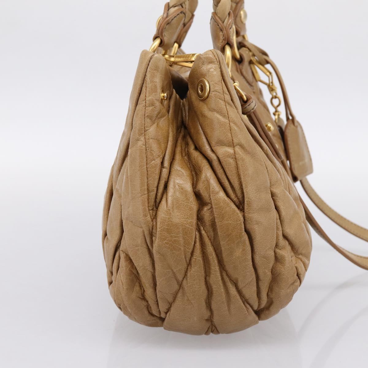 Miu Miu Vitellolux Matelasse Hand Bag Leather 2way Brown Gold Tone Auth 202111V