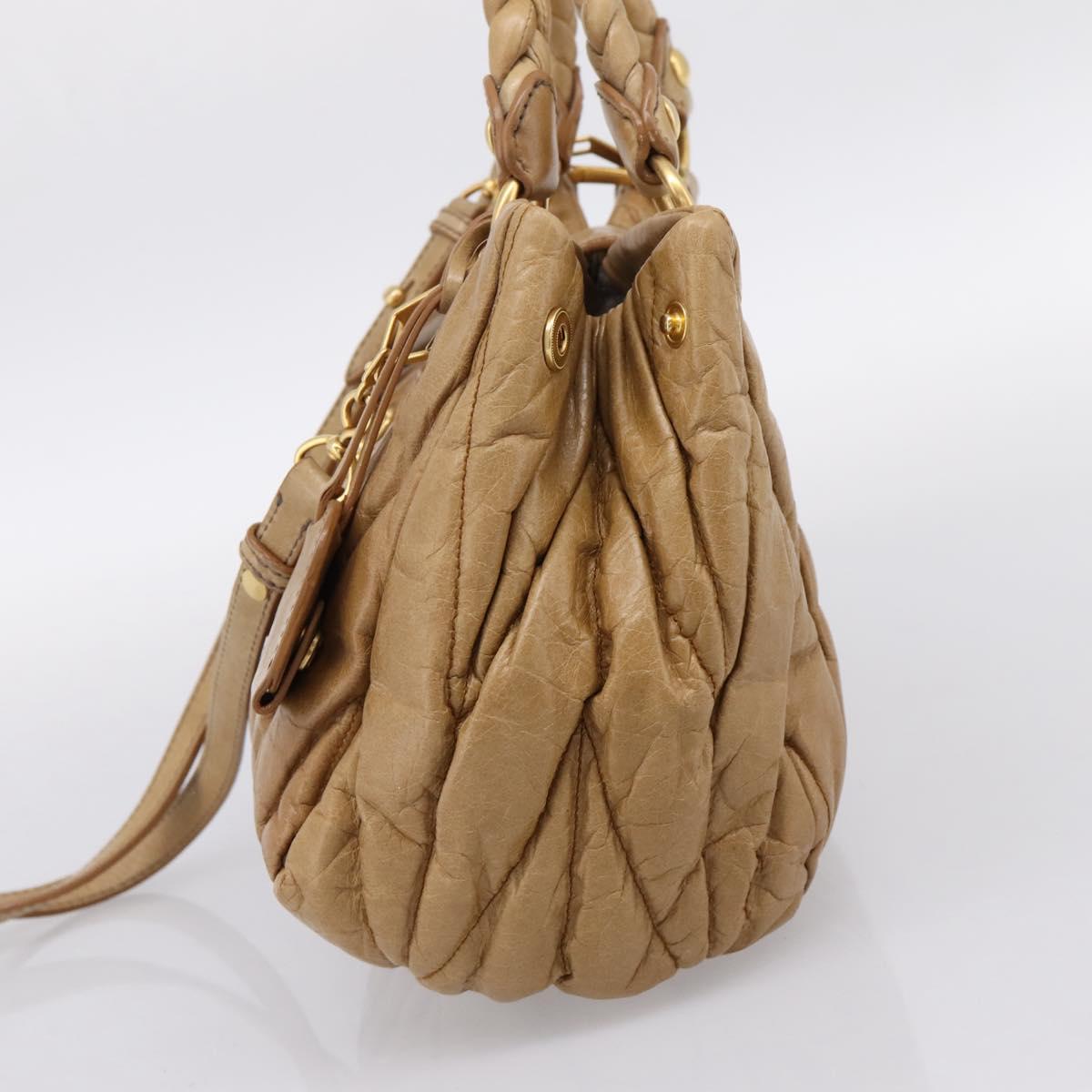 Miu Miu Vitellolux Matelasse Hand Bag Leather 2way Brown Gold Tone Auth 202111V