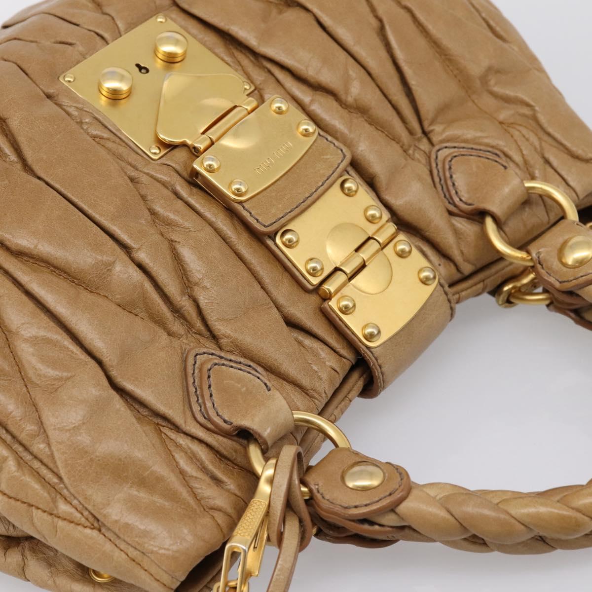 Miu Miu Vitellolux Matelasse Hand Bag Leather 2way Brown Gold Tone Auth 202111V