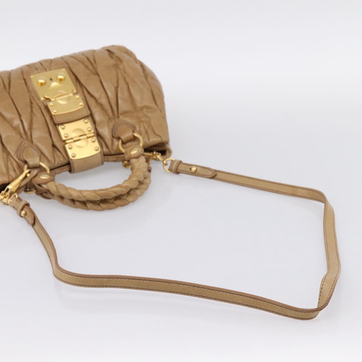 Miu Miu Vitellolux Matelasse Hand Bag Leather 2way Brown Gold Tone Auth 202111V