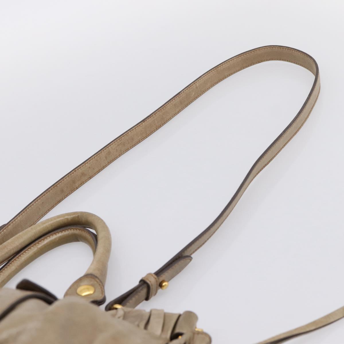 Miu Miu Vitellolux Hand Bag Leather 2way Beige Gold Tone Auth 202112A