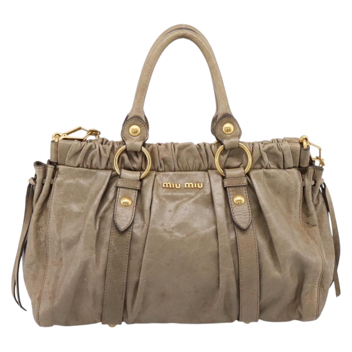 Miu Miu Vitellolux Hand Bag Leather 2way Beige Gold Tone Auth 202112A