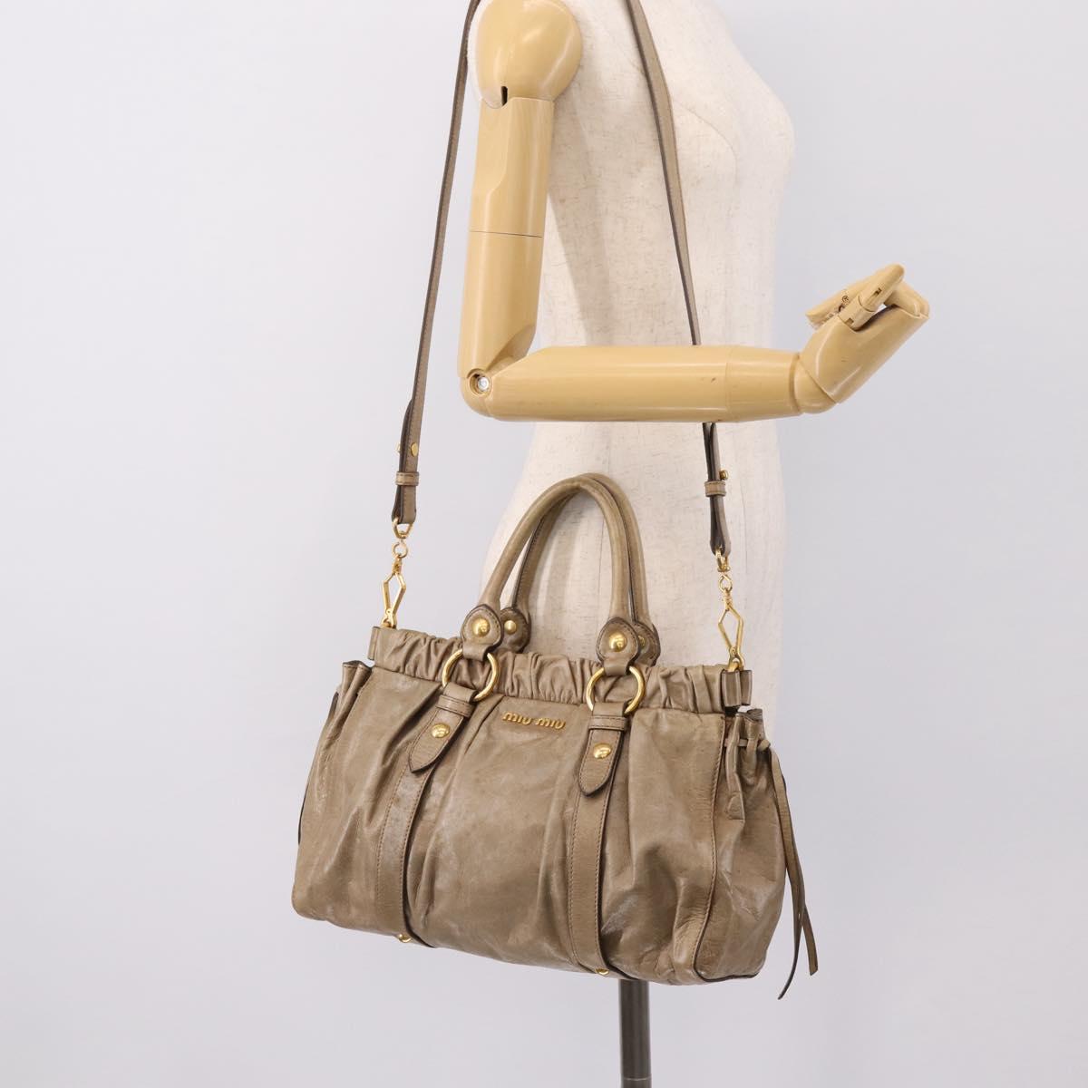 Miu Miu Vitellolux Hand Bag Leather 2way Beige Gold Tone Auth 202112A