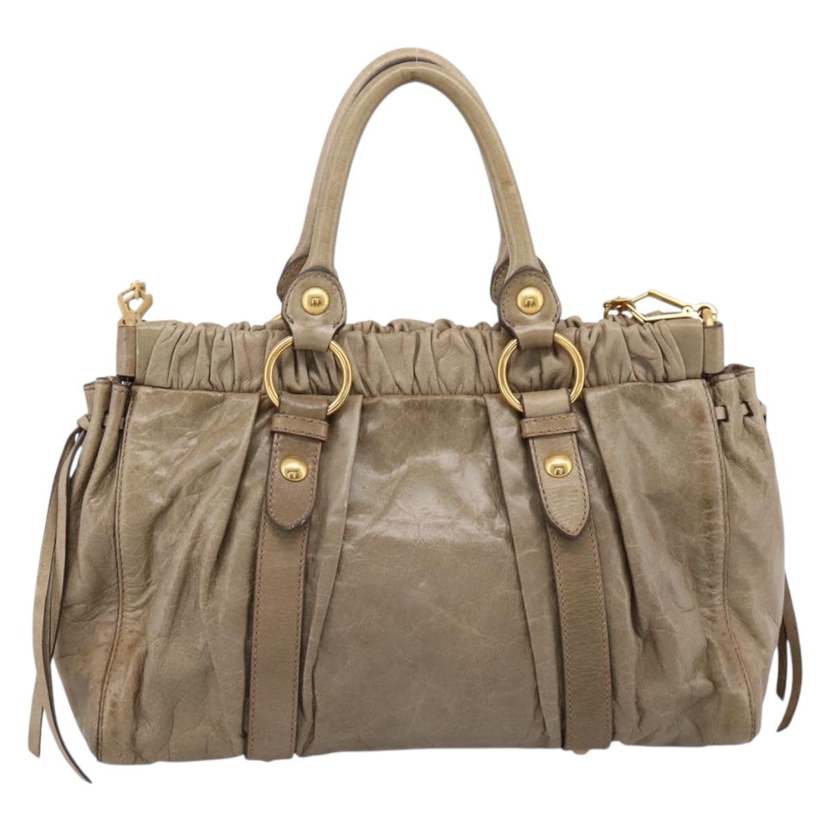 Miu Miu Vitellolux Hand Bag Leather 2way Beige Gold Tone Auth 202112A