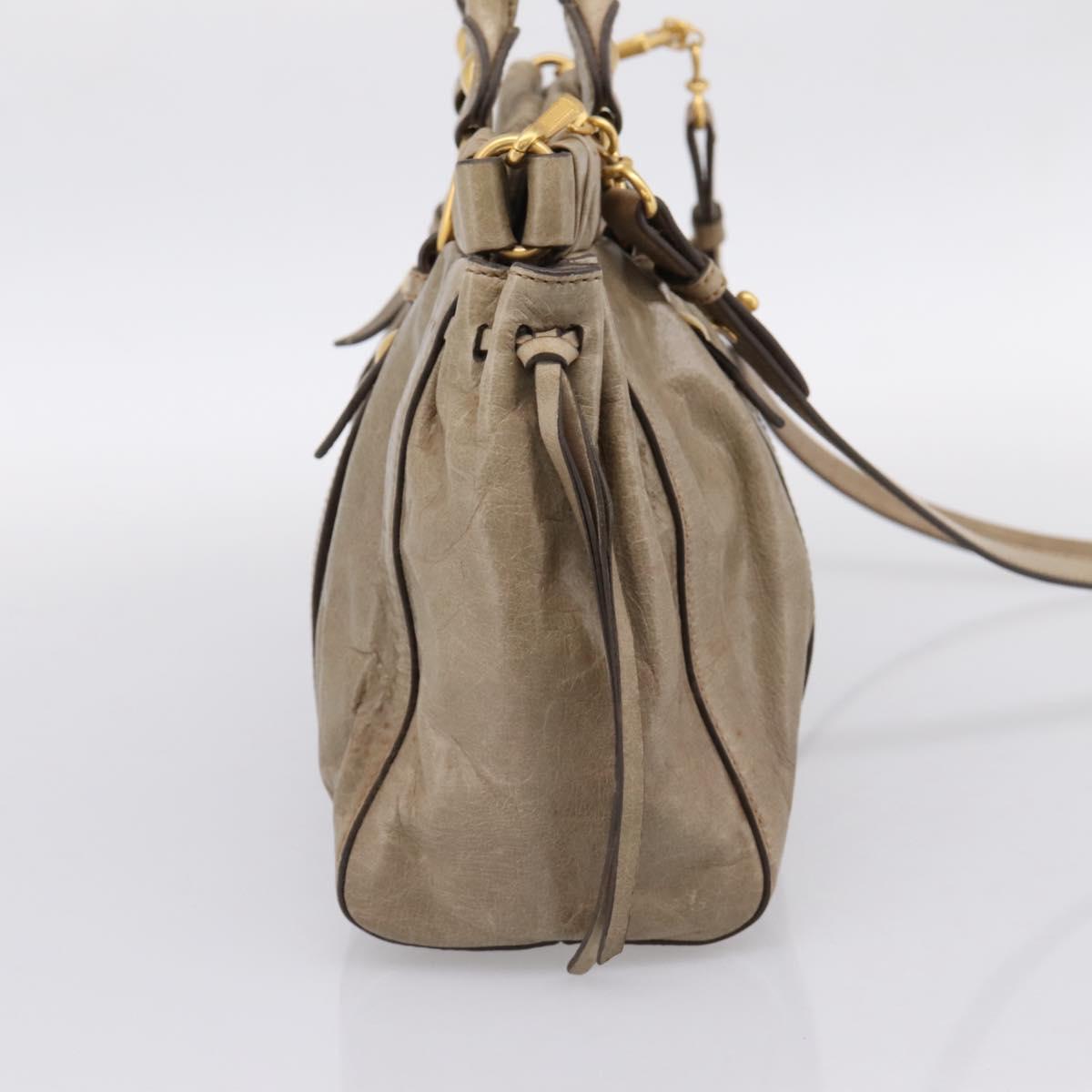 Miu Miu Vitellolux Hand Bag Leather 2way Beige Gold Tone Auth 202112A