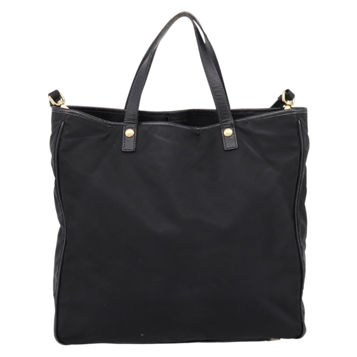 PRADA Hand Bag Nylon 2way Black Gold Tone Auth 202114