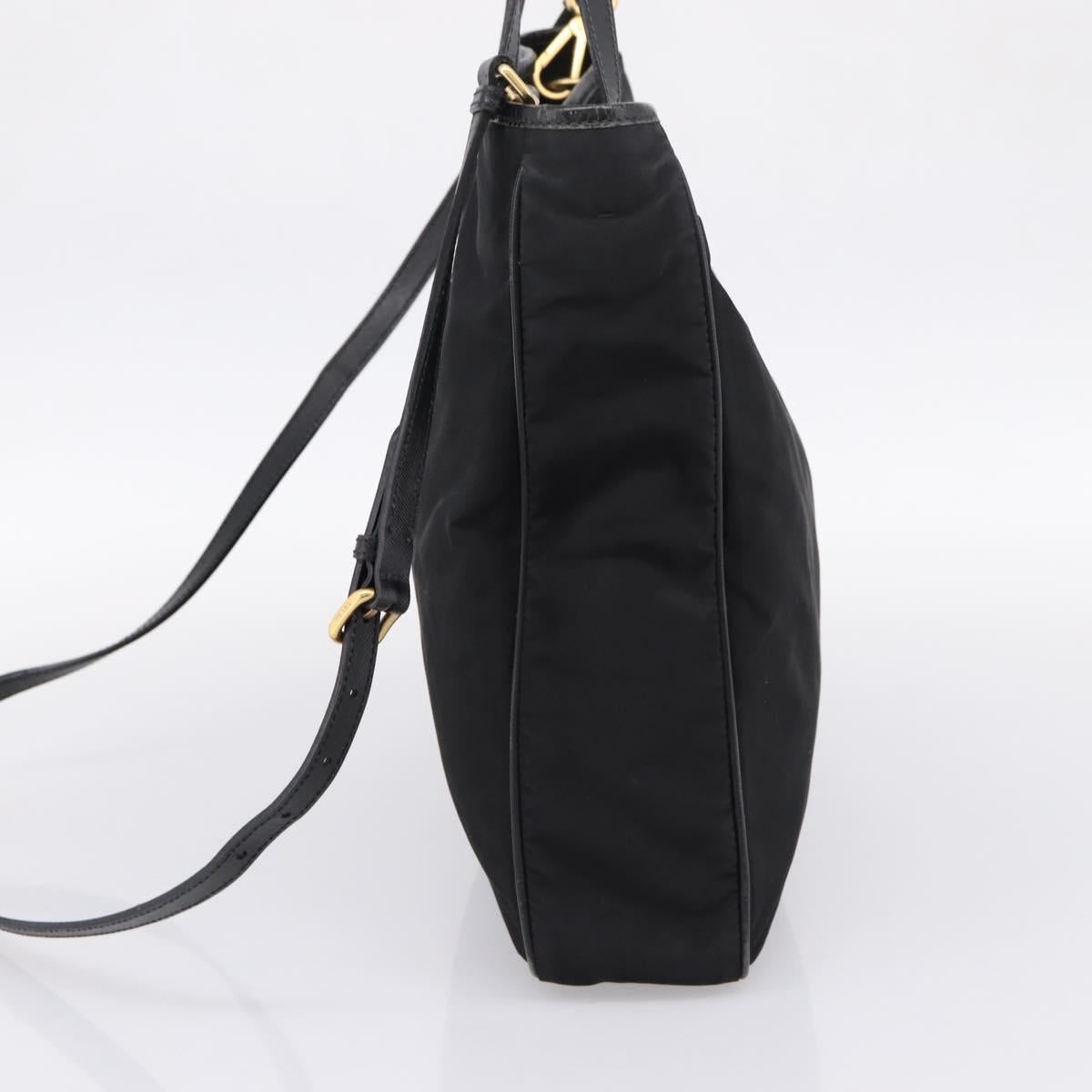 PRADA Hand Bag Nylon 2way Black Gold Tone Auth 202114