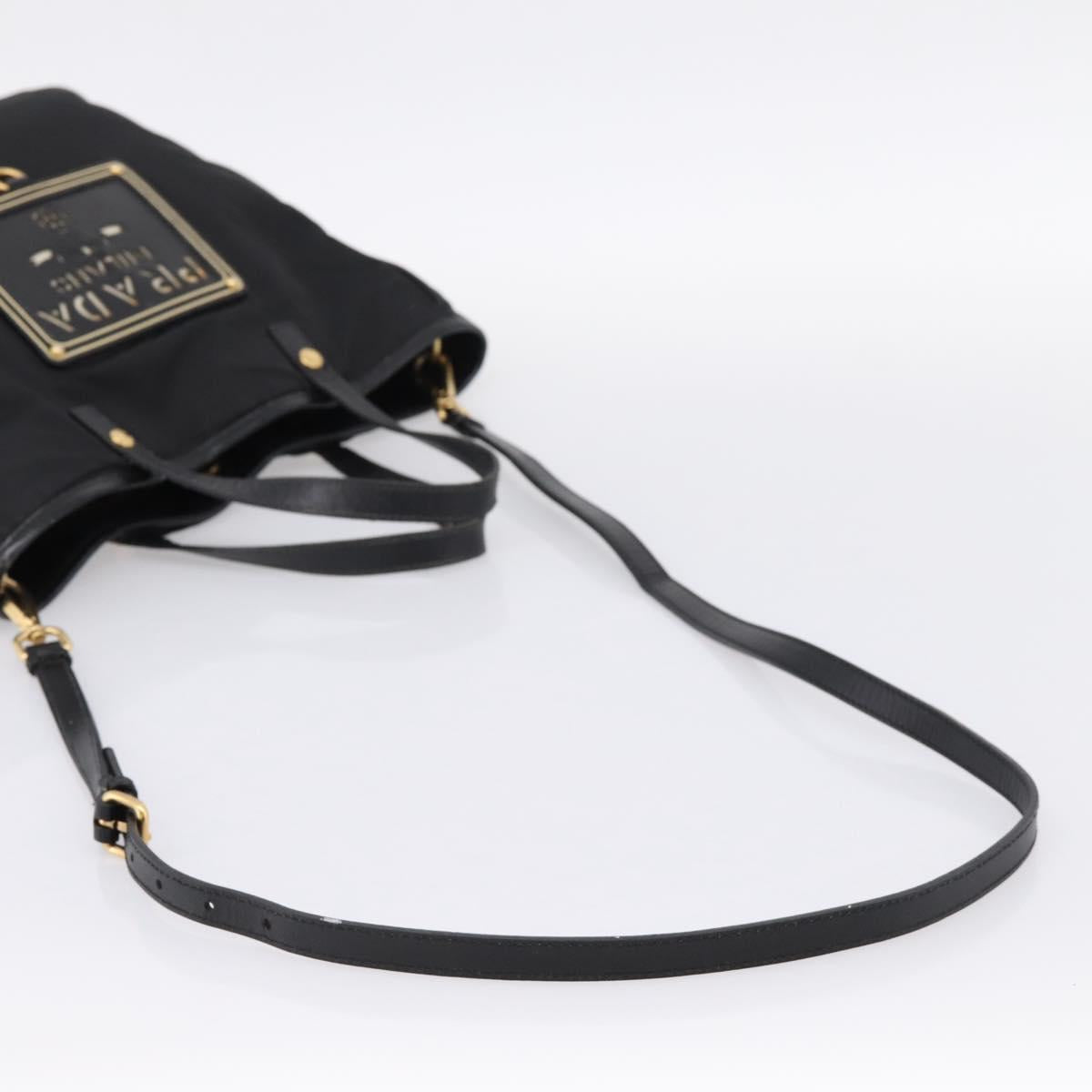 PRADA Hand Bag Nylon 2way Black Gold Tone Auth 202114