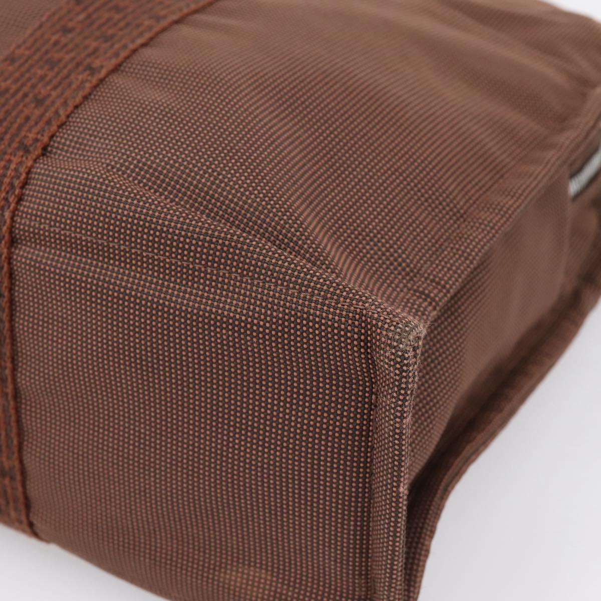 HERMES Her Line MM Hand Bag Canvas Brown Silver Auth 202116
