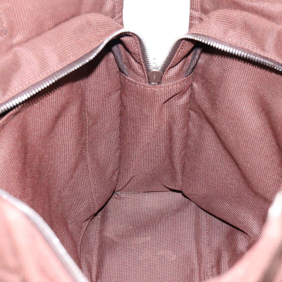 HERMES Her Line MM Hand Bag Canvas Brown Silver Auth 202116
