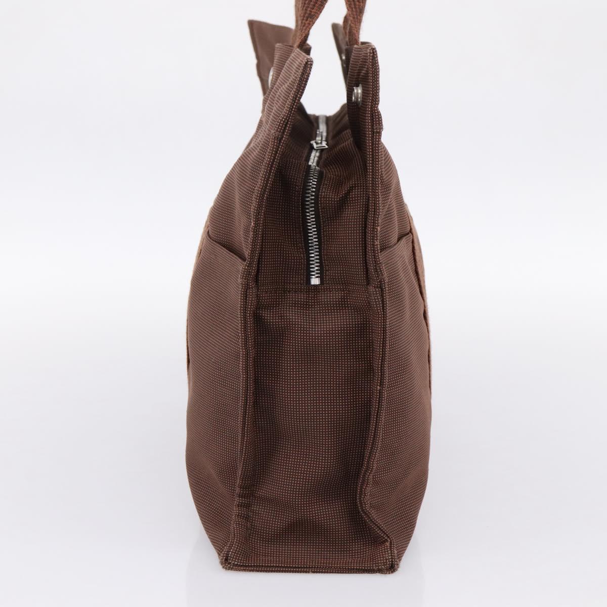 HERMES Her Line MM Hand Bag Canvas Brown Silver Auth 202116