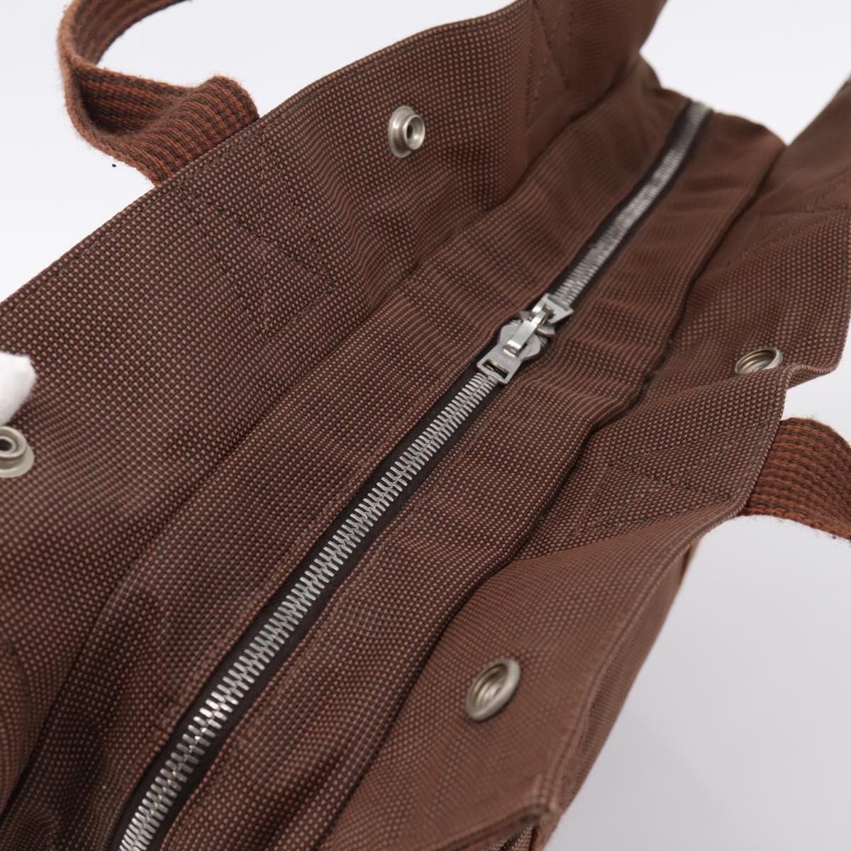 HERMES Her Line MM Hand Bag Canvas Brown Silver Auth 202116