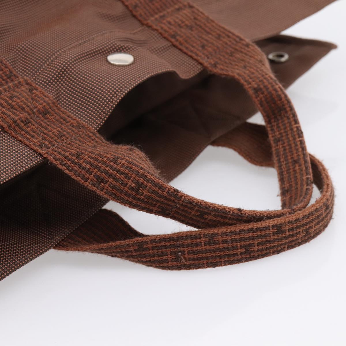 HERMES Her Line MM Hand Bag Canvas Brown Silver Auth 202116