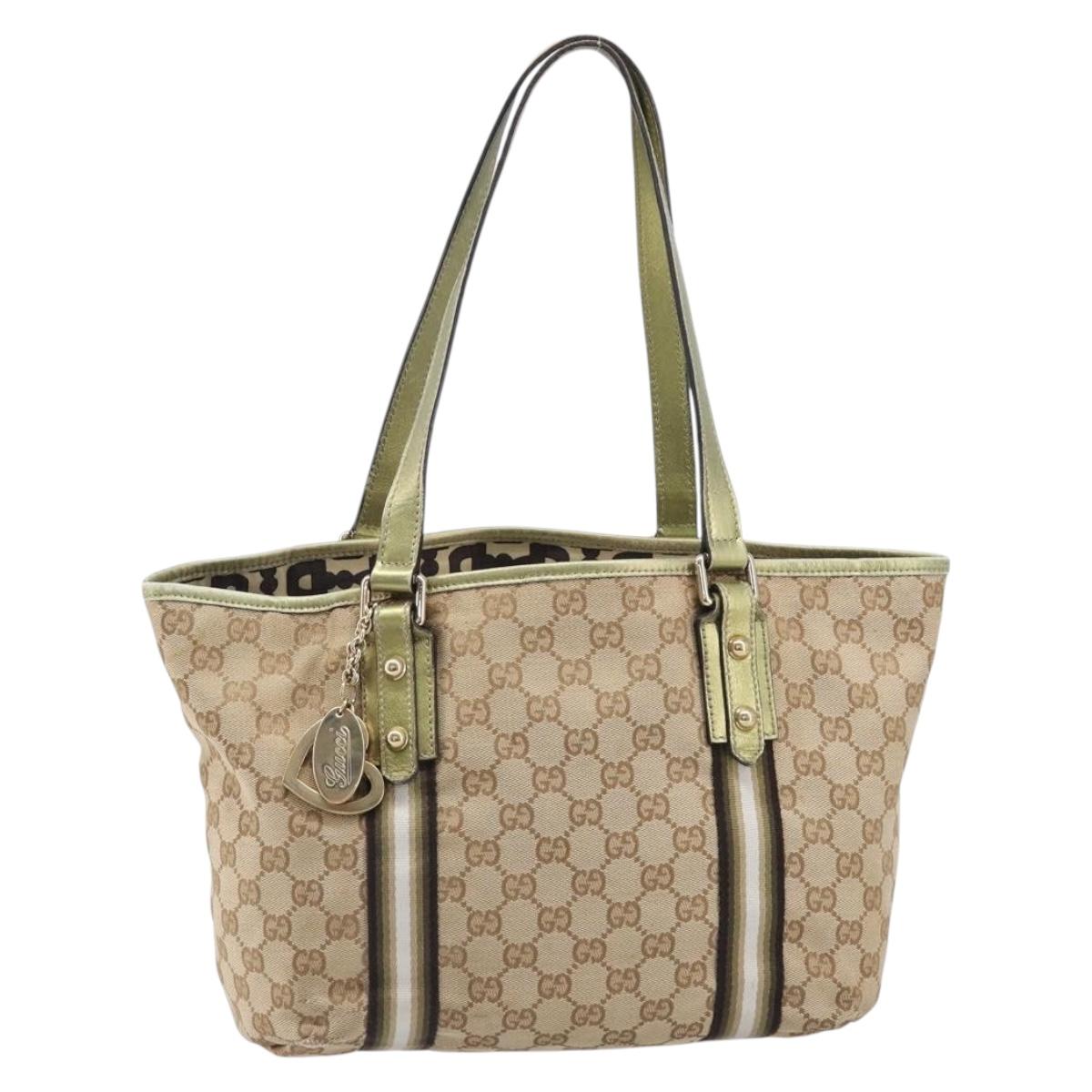 GUCCI GG Canvas Tote Bag Beige Gold Tone 137396 Auth 202117