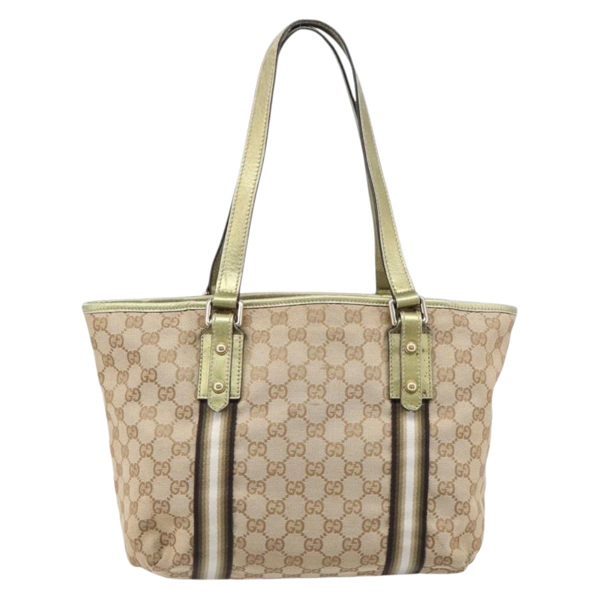 GUCCI GG Canvas Tote Bag Beige Gold Tone 137396 Auth 202117
