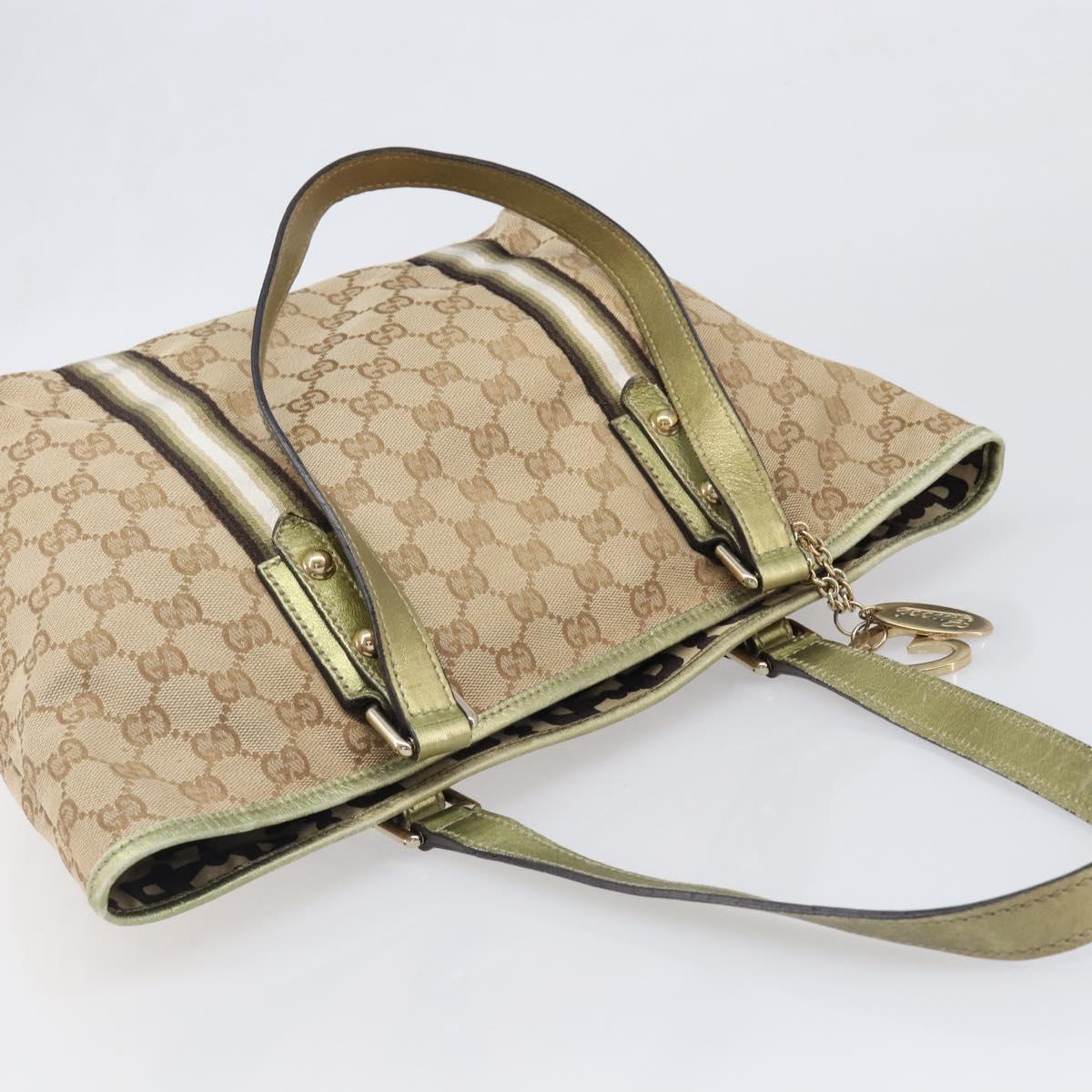 GUCCI GG Canvas Tote Bag Beige Gold Tone 137396 Auth 202117