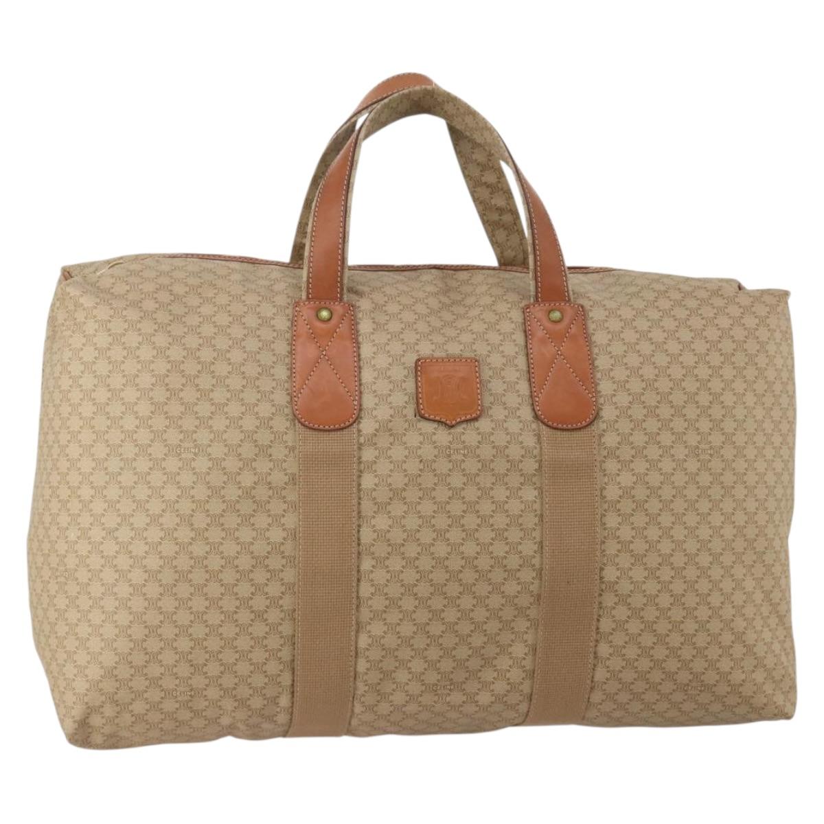 CELINE Macadam Boston Bag PVC Leather Beige Gold Tone Auth 202118