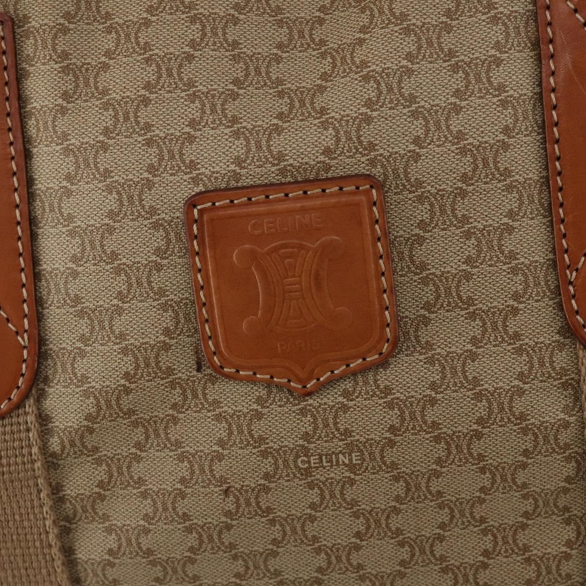 CELINE Macadam Boston Bag PVC Leather Beige Gold Tone Auth 202118