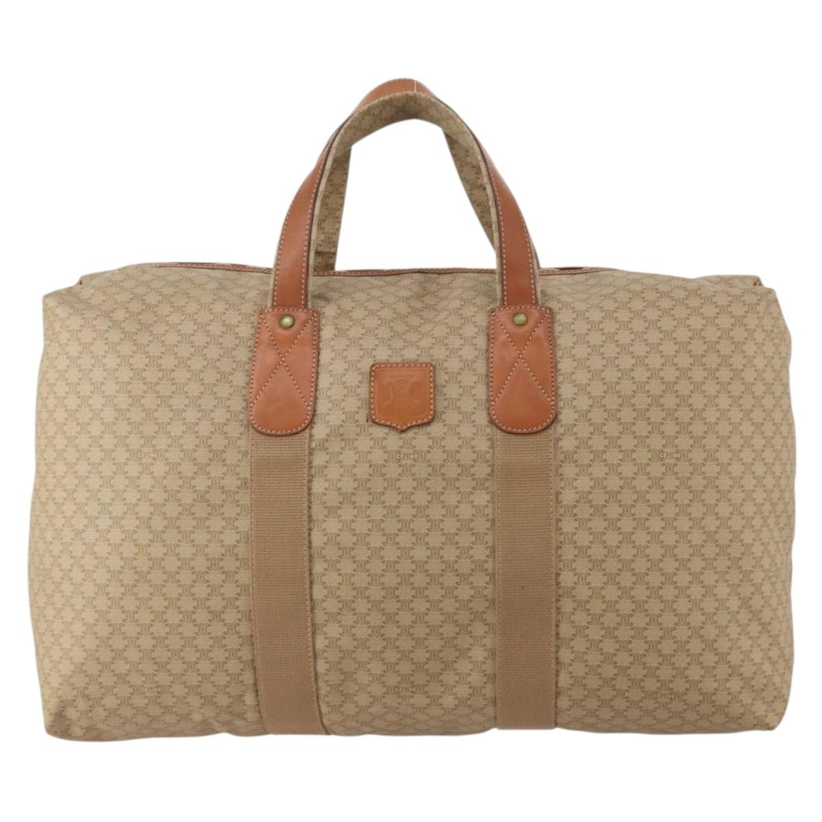 CELINE Macadam Boston Bag PVC Leather Beige Gold Tone Auth 202118