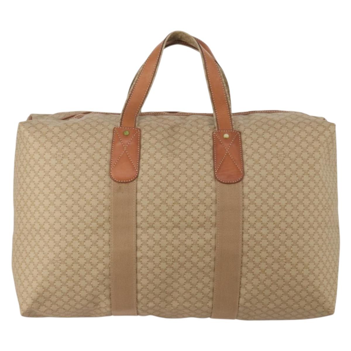 CELINE Macadam Boston Bag PVC Leather Beige Gold Tone Auth 202118
