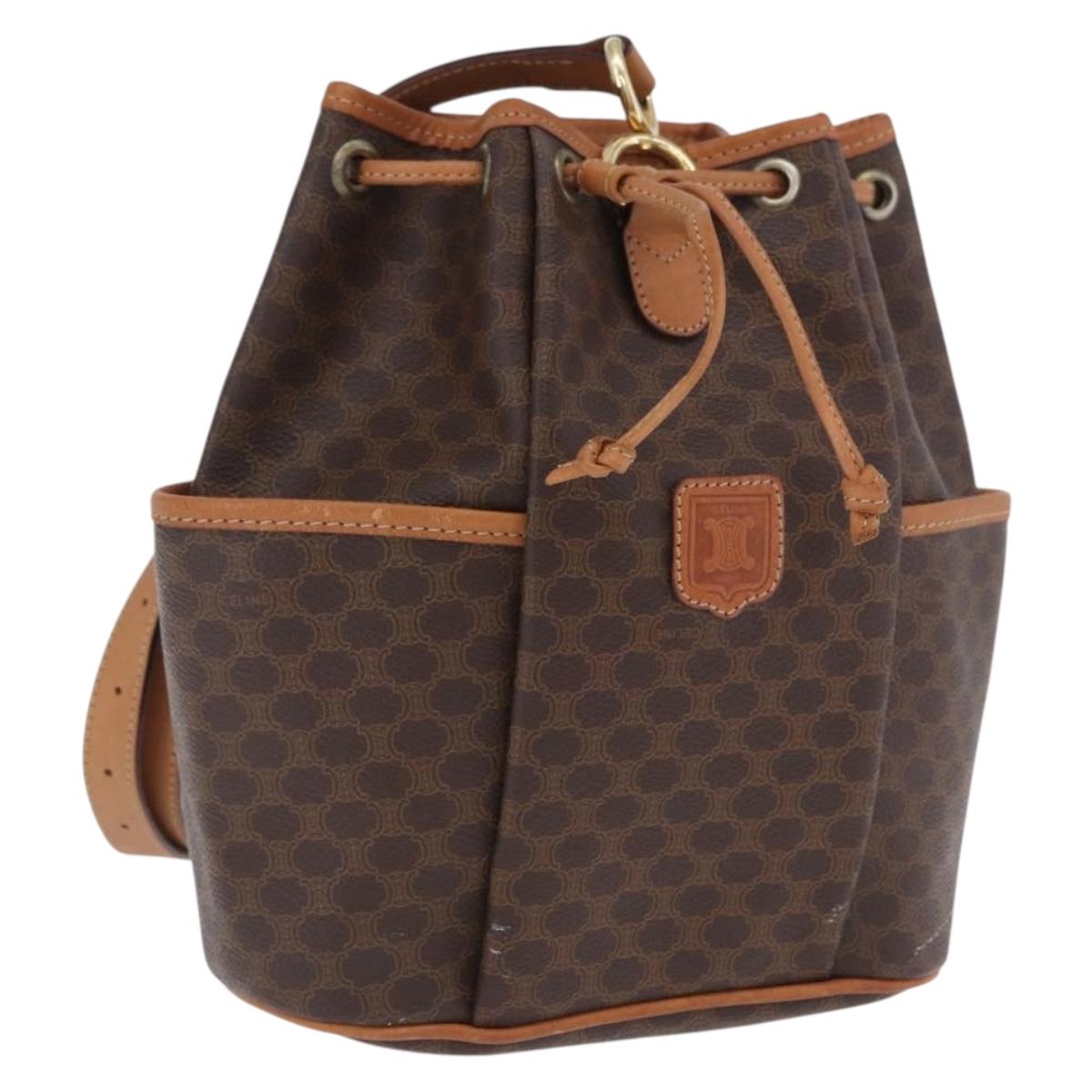 CELINE Macadam Shoulder Bag PVC Leather Brown Gold Tone Auth 202119A
