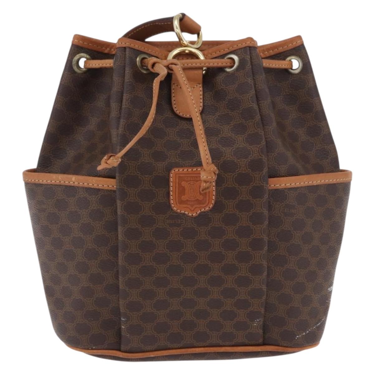CELINE Macadam Shoulder Bag PVC Leather Brown Gold Tone Auth 202119A