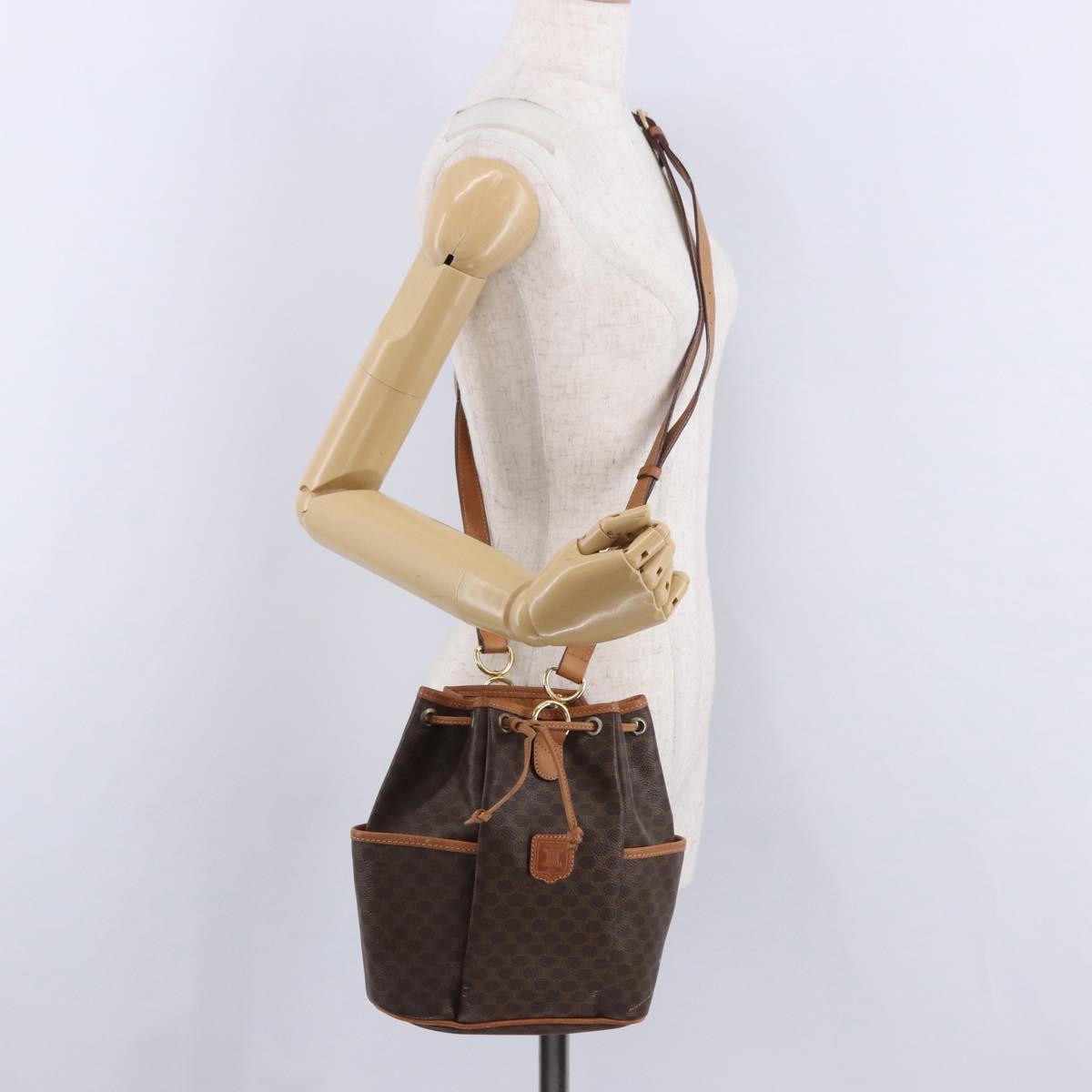 CELINE Macadam Shoulder Bag PVC Leather Brown Gold Tone Auth 202119A