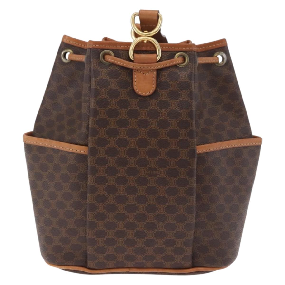 CELINE Macadam Shoulder Bag PVC Leather Brown Gold Tone Auth 202119A