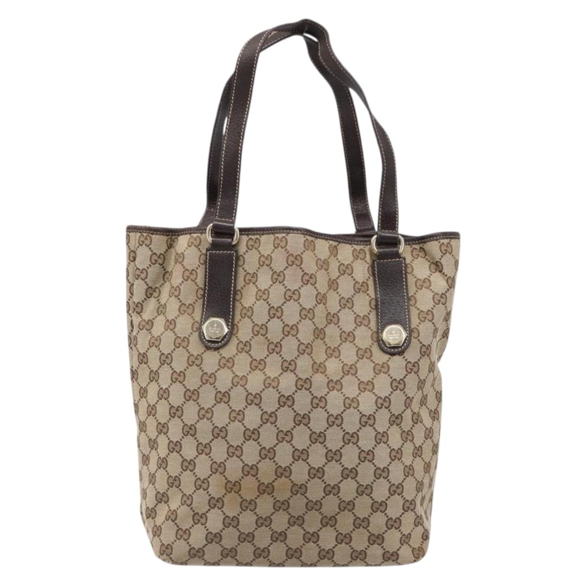 GUCCI GG Canvas Tote Bag Beige Gold Tone 153009 Auth 202120