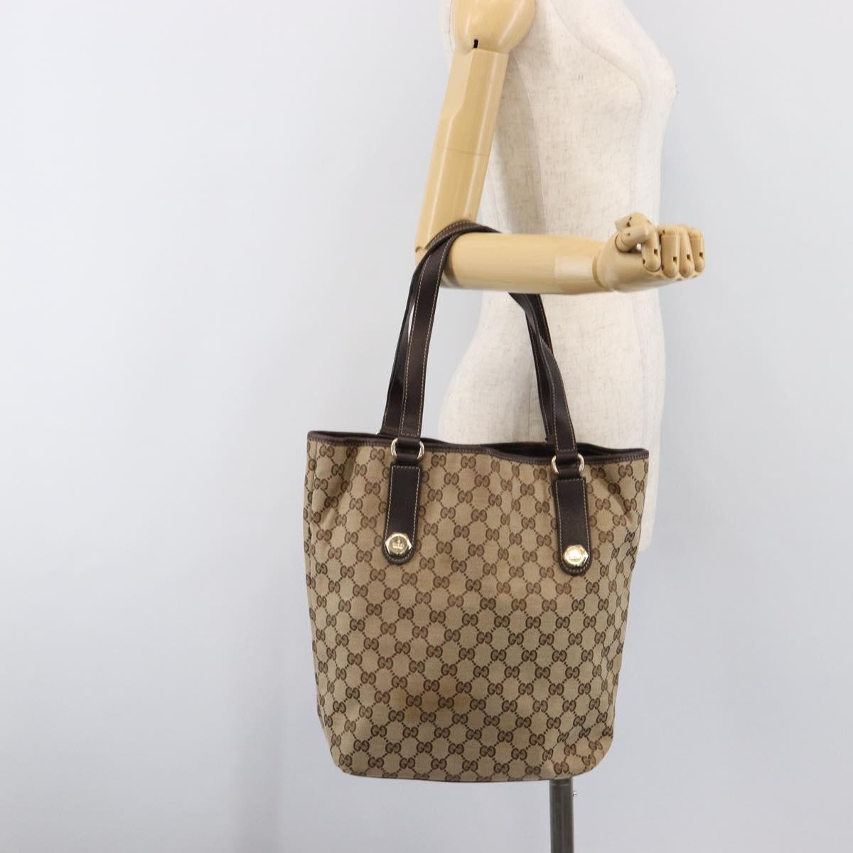 GUCCI GG Canvas Tote Bag Beige Gold Tone 153009 Auth 202120