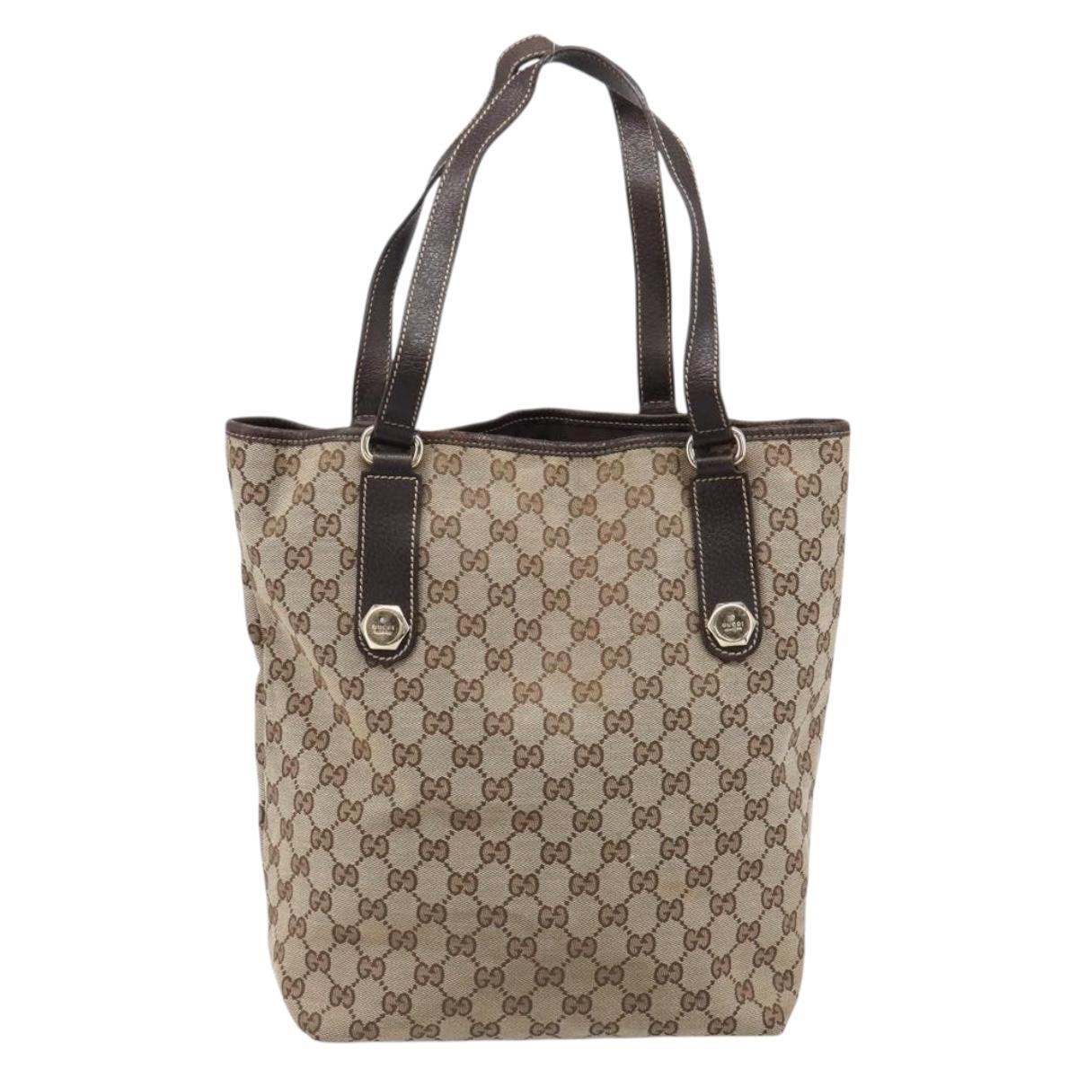 GUCCI GG Canvas Tote Bag Beige Gold Tone 153009 Auth 202120