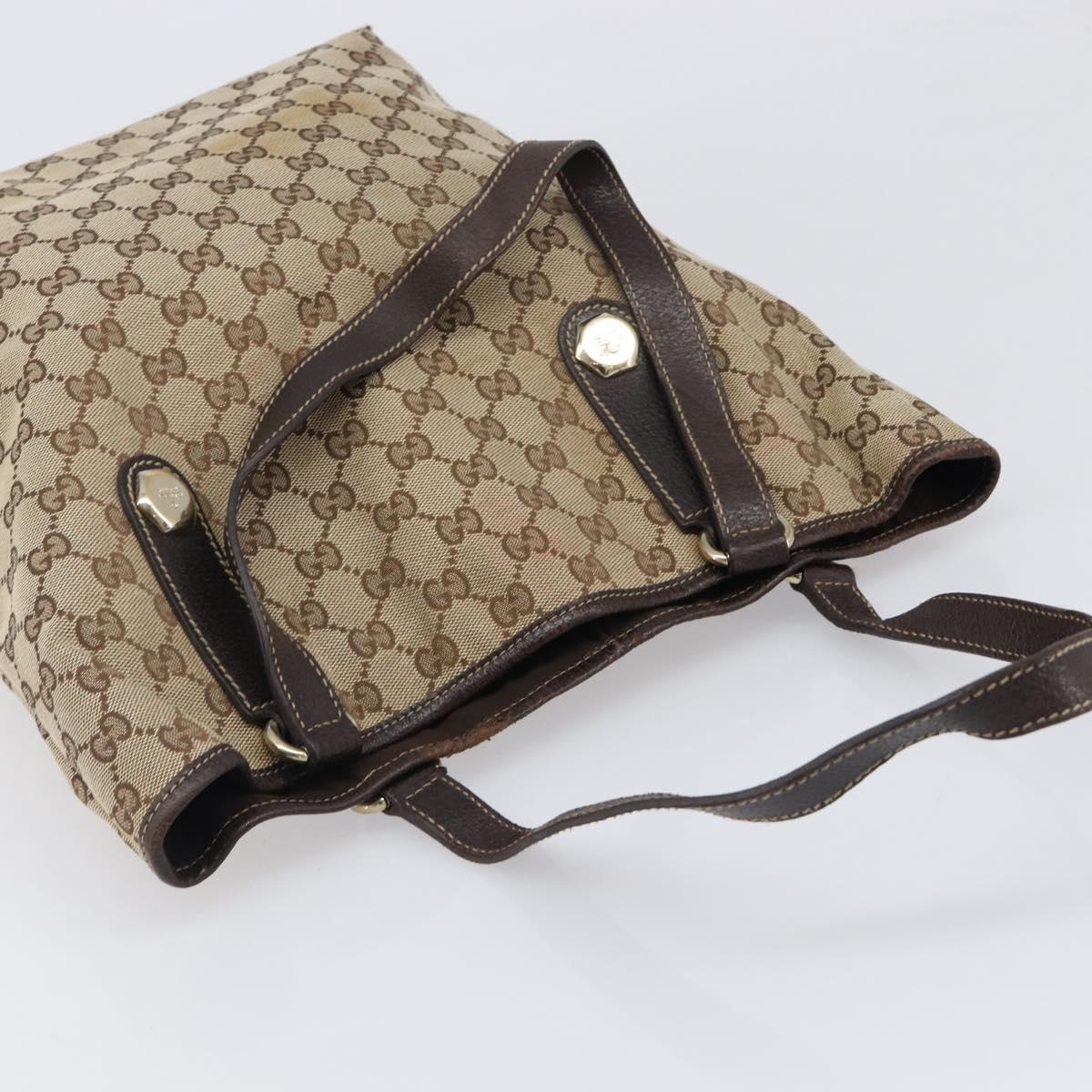 GUCCI GG Canvas Tote Bag Beige Gold Tone 153009 Auth 202120