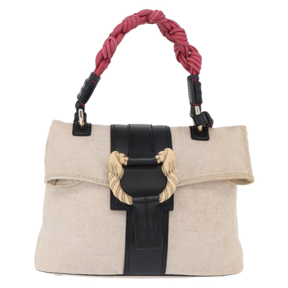 BVLGARI Hand Bag Canvas 2way Beige Gold Tone Auth 202121A
