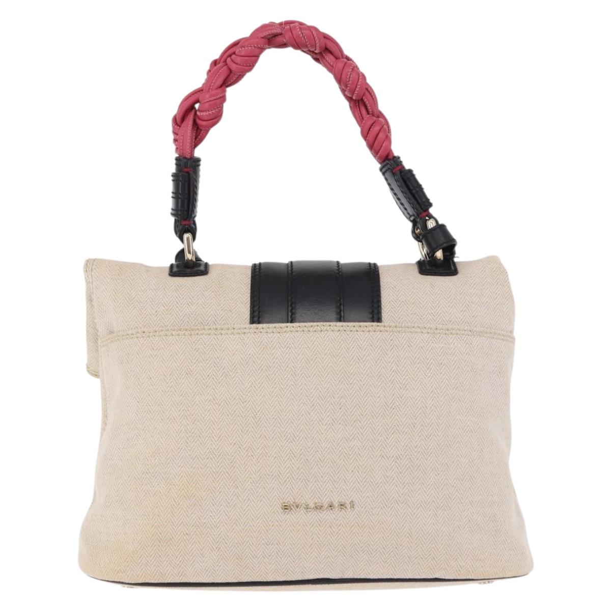 BVLGARI Hand Bag Canvas 2way Beige Gold Tone Auth 202121A