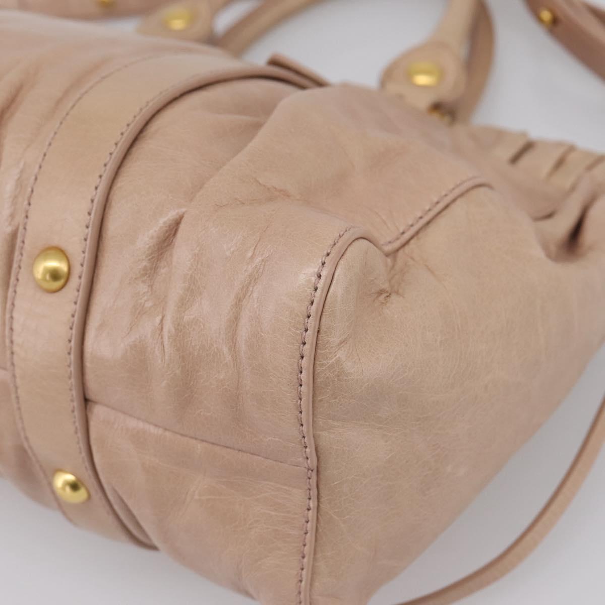 Miu Miu Vitellolux Hand Bag Leather 2way Beige Gold Auth 202127V