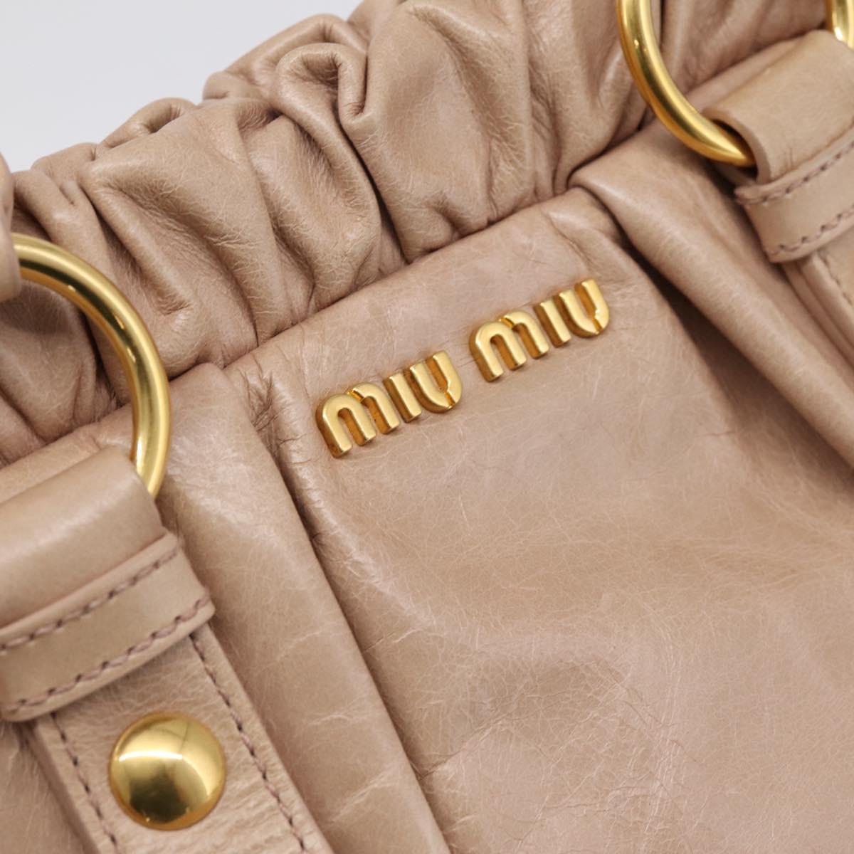 Miu Miu Vitellolux Hand Bag Leather 2way Beige Gold Auth 202127V