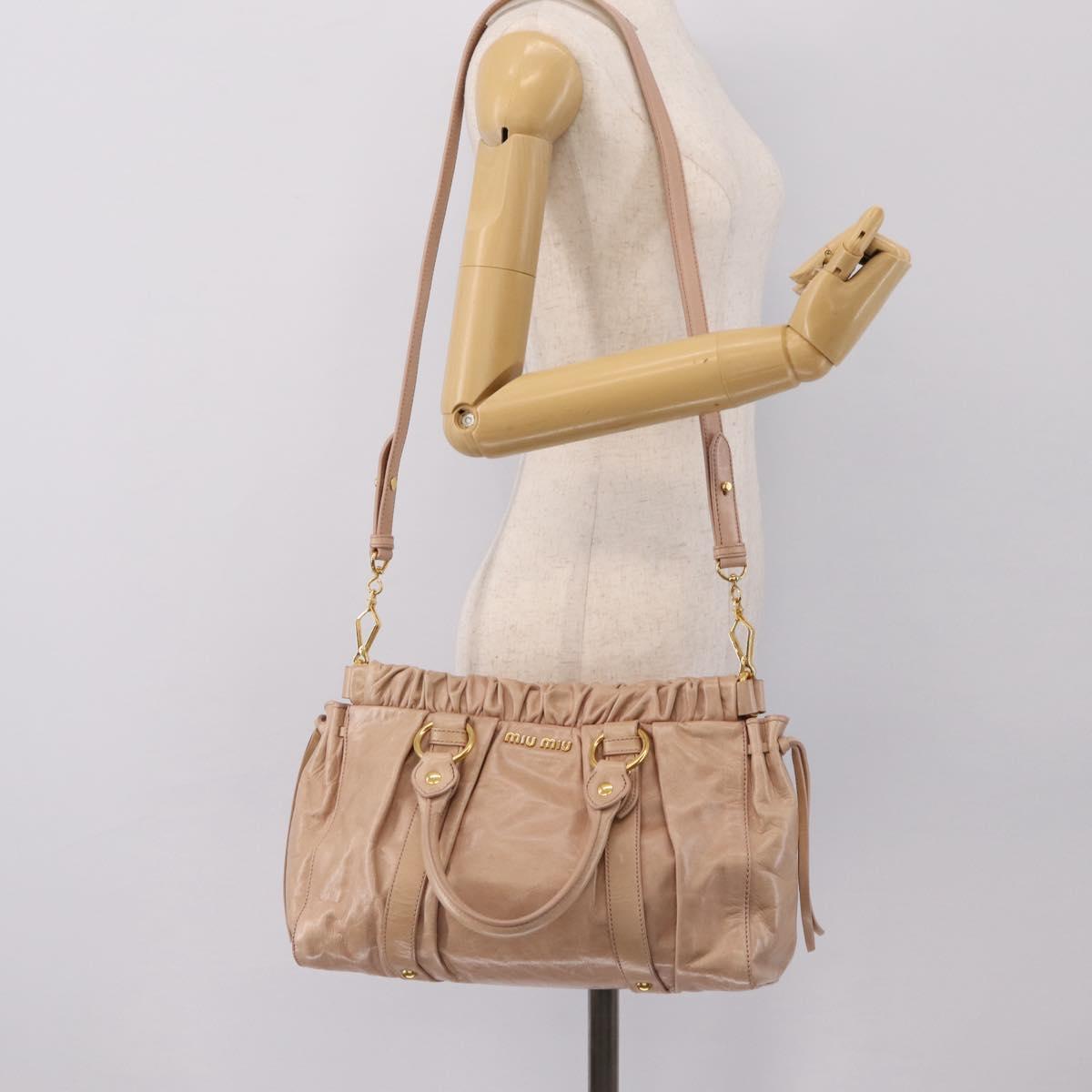 Miu Miu Vitellolux Hand Bag Leather 2way Beige Gold Auth 202127V
