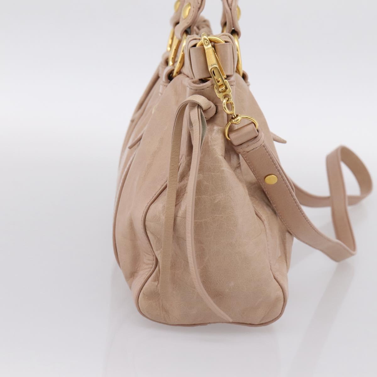 Miu Miu Vitellolux Hand Bag Leather 2way Beige Gold Auth 202127V
