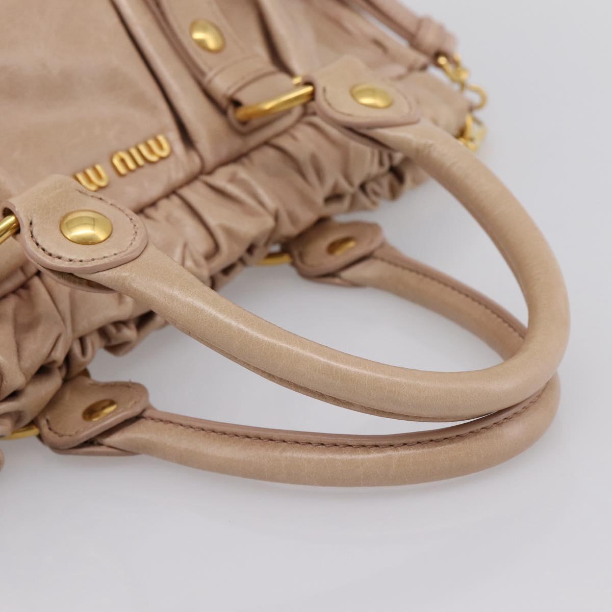 Miu Miu Vitellolux Hand Bag Leather 2way Beige Gold Auth 202127V