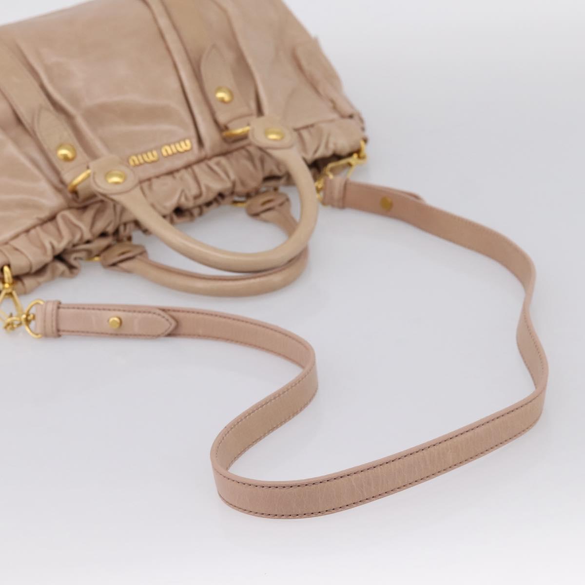 Miu Miu Vitellolux Hand Bag Leather 2way Beige Gold Auth 202127V