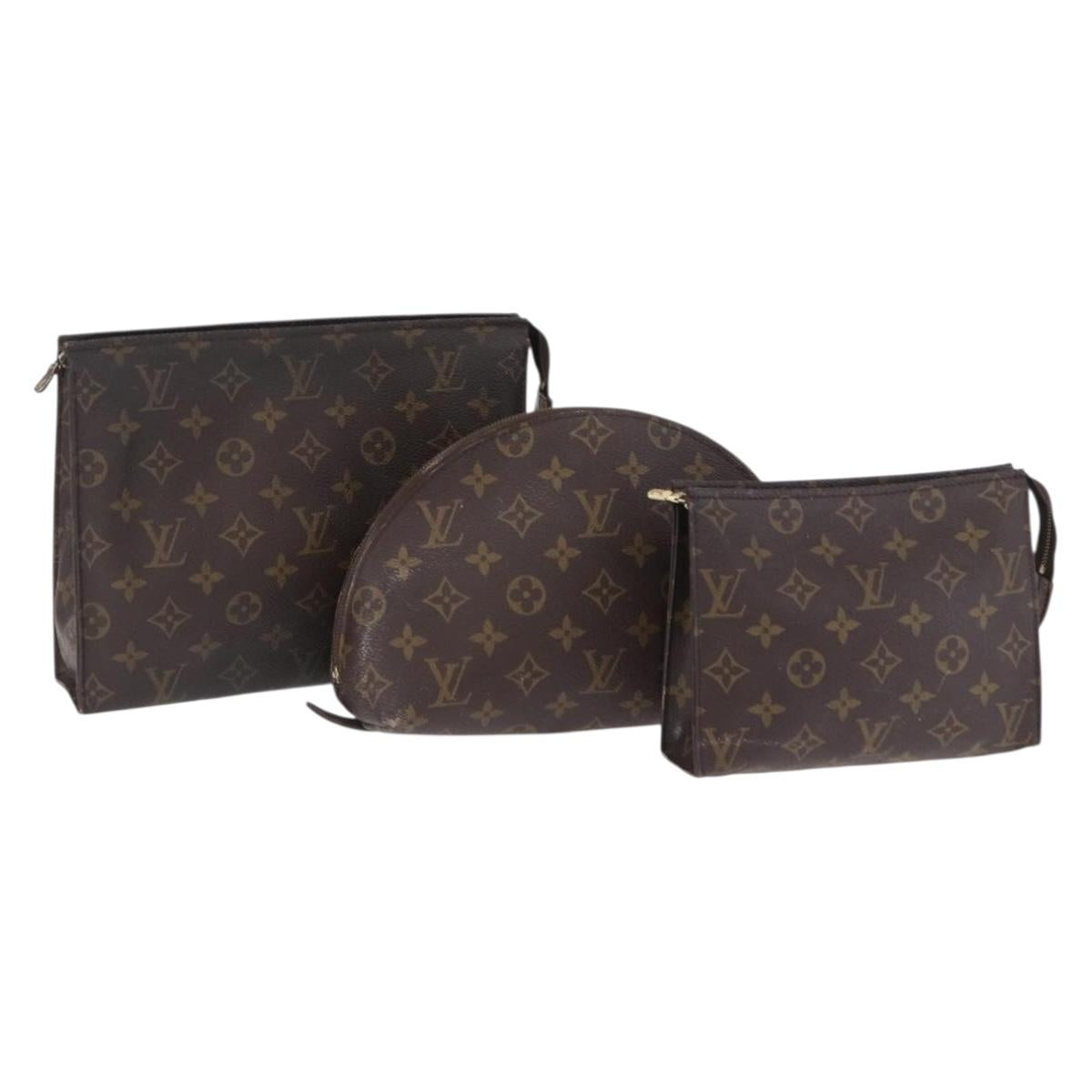 LOUIS VUITTON Monogram Cosmetic Pouch Clutch Bag 3 Set LV Auth 202129
