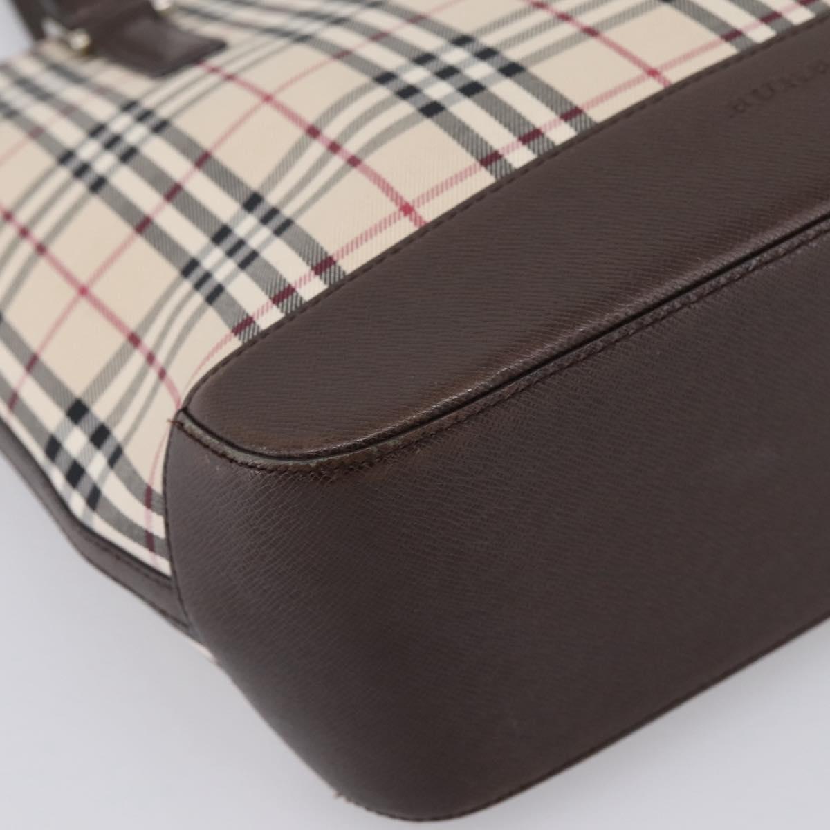 BURBERRY Nova Check Hand Bag Canvas Beige Silver Auth 202135