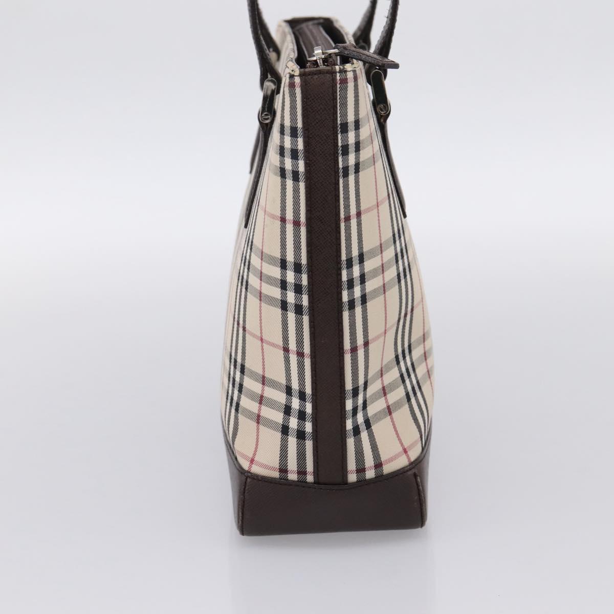 BURBERRY Nova Check Hand Bag Canvas Beige Silver Auth 202135